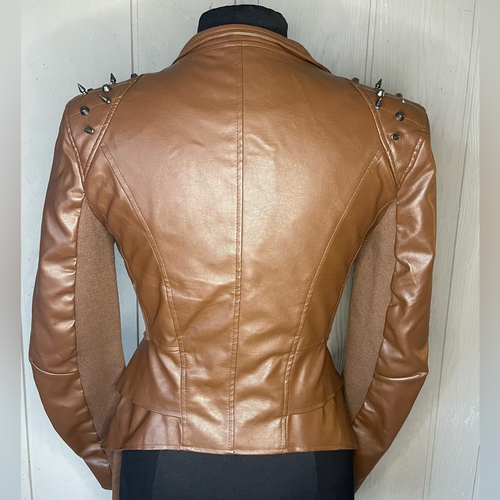 Love Tree Structured Studded Patent Leather Jacket View 2